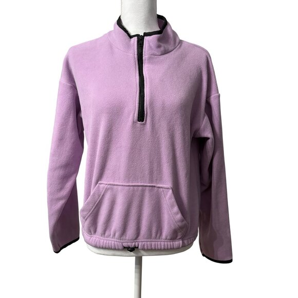 Lavender Fleece Quarter-Zip Pullover Sweatshirt W/ Kangaroo Pocket JuniorWomenL - Picture 1 of 12